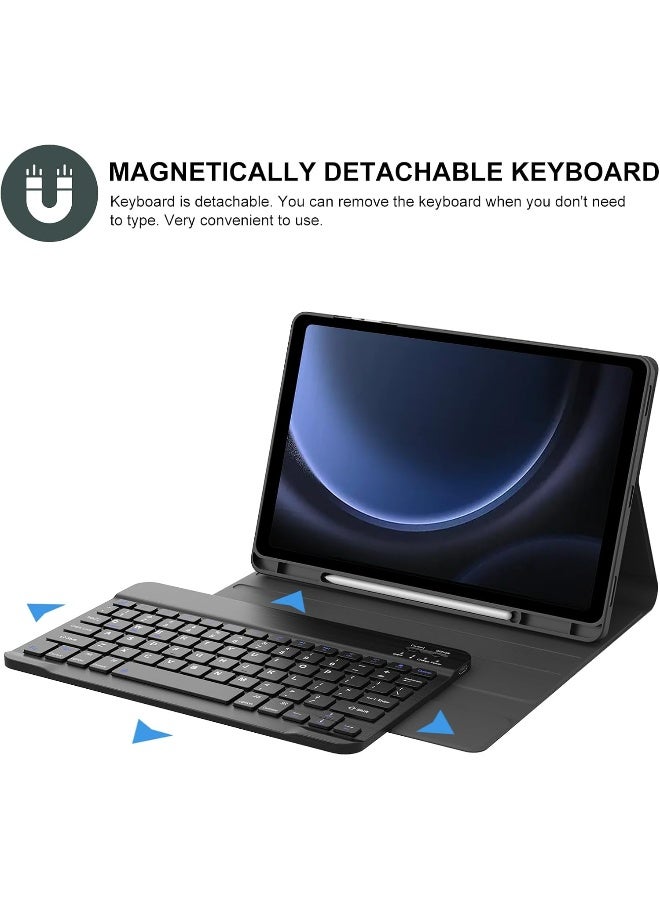 BORIYUAN Renewed - BORIYUAN Keyboard Case for Samsung Galaxy Tab S9 FE 5G 10.9 Inch/Galaxy Tab S9 11 Inch 2023 - Detachable Wireless Bluetooth Keyboard Slim Folio Smart Cover with S Pen Holder (Black) - Image 5