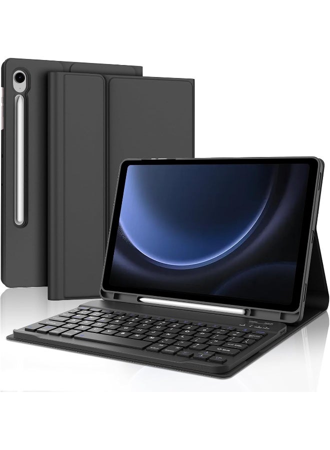 BORIYUAN Renewed - BORIYUAN Keyboard Case for Samsung Galaxy Tab S9 FE 5G 10.9 Inch/Galaxy Tab S9 11 Inch 2023 - Detachable Wireless Bluetooth Keyboard Slim Folio Smart Cover with S Pen Holder (Black) - Image 2