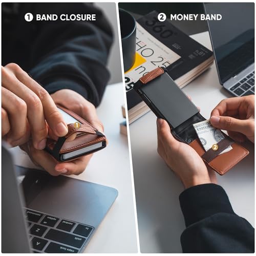 VULKIT Minimalist Wallet with Money Band RFID Wallet for Mens Pop Up Wallet Leather Wallet with ID Window & Elastic Band Closure - Image 5