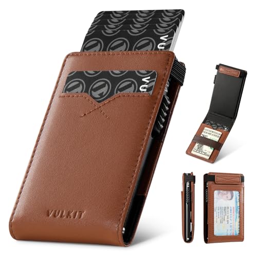 VULKIT Minimalist Wallet with Money Band RFID Wallet for Mens Pop Up Wallet Leather Wallet with ID Window & Elastic Band Closure - Image 1