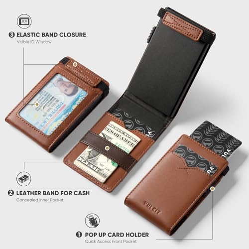 VULKIT Minimalist Wallet with Money Band RFID Wallet for Mens Pop Up Wallet Leather Wallet with ID Window & Elastic Band Closure - Image 3