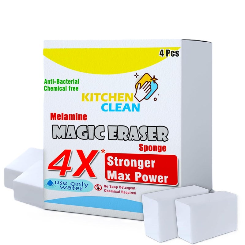 Kitchen Clean ™ ممحاة سحرية من الميلامين أقوى 4 مرات | رغوة سحرية متعددة الاستخدامات خالية من المواد الكيميائية بتقنية النانو | لتنظيف الجدران والزجاج والأحذية والأحذية الرياضية في المطبخ والحمام (عبوة من 4 قطع) - Image 1