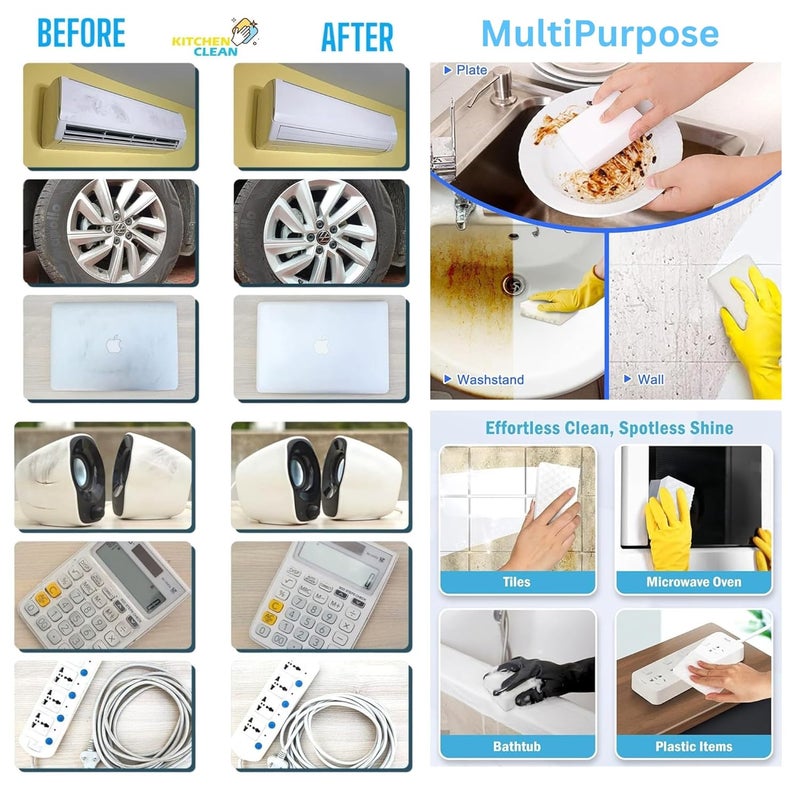 Kitchen Clean ™ ممحاة سحرية من الميلامين أقوى 4 مرات | رغوة سحرية متعددة الاستخدامات خالية من المواد الكيميائية بتقنية النانو | لتنظيف الجدران والزجاج والأحذية والأحذية الرياضية في المطبخ والحمام (عبوة من 4 قطع) - Image 4