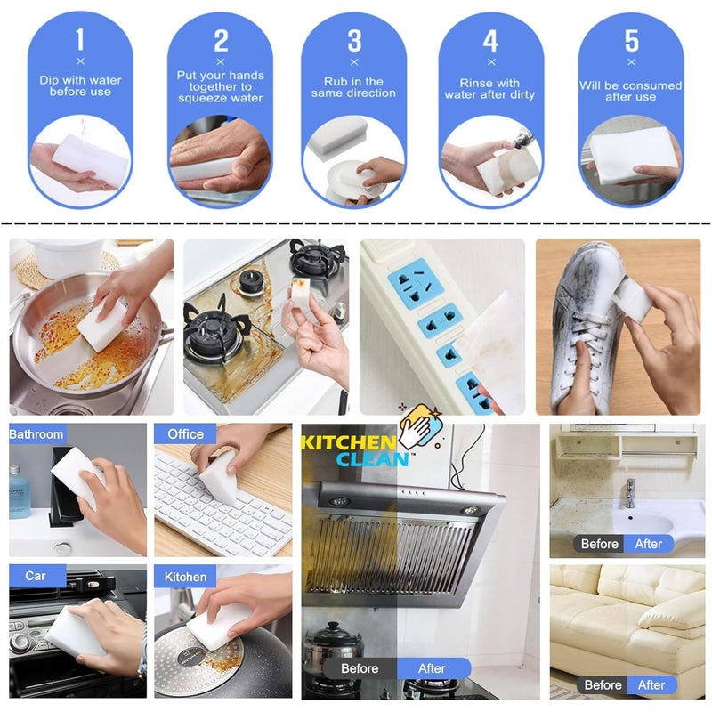 Kitchen Clean ™ ممحاة سحرية من الميلامين أقوى 4 مرات | رغوة سحرية متعددة الاستخدامات خالية من المواد الكيميائية بتقنية النانو | لتنظيف الجدران والزجاج والأحذية والأحذية الرياضية في المطبخ والحمام (عبوة من 4 قطع) - Image 2