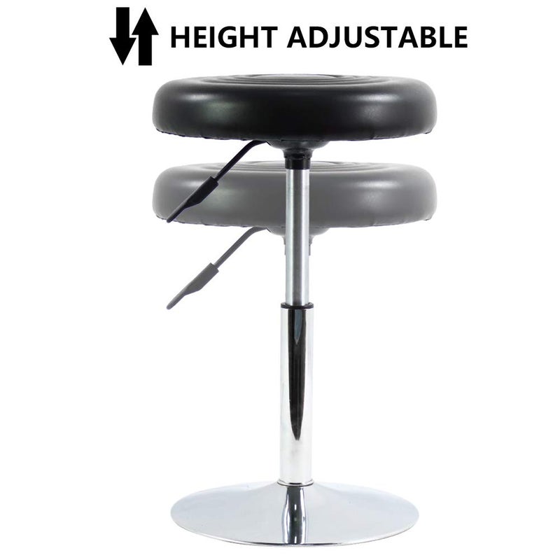FURWOO Short Round PU Leather Chair - Height Adjustable Counter Stool With Step - Office and Vanity Seat - Small Black - Image 5