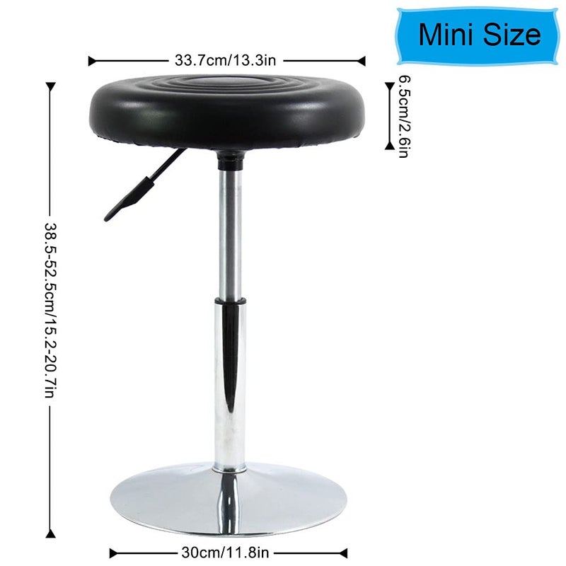 FURWOO Short Round PU Leather Chair - Height Adjustable Counter Stool With Step - Office and Vanity Seat - Small Black - Image 3
