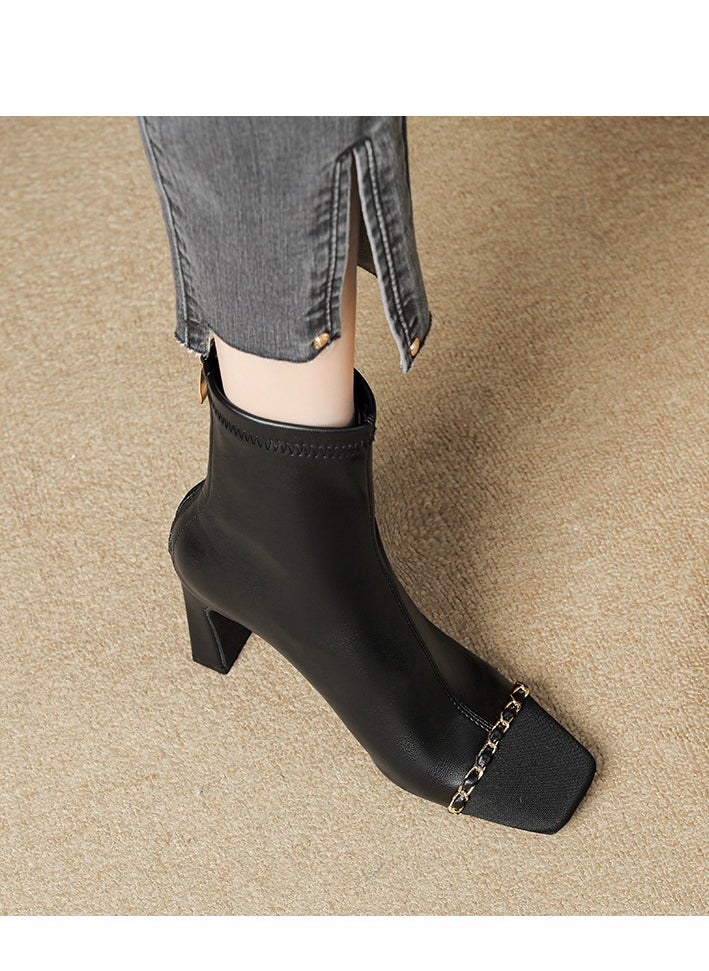Loquat Xiaoxiangfeng Chain High-Heeled Martin Boots  - Image 1