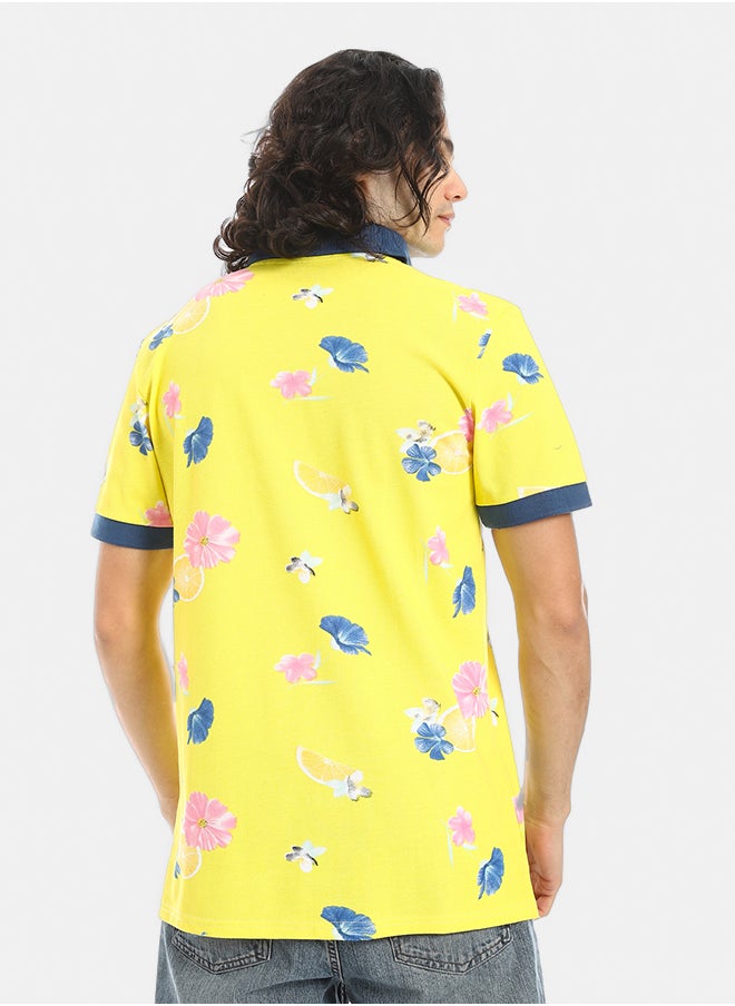 Red Circle Self Pattern Regular Fit Polo Shirt  - Image 3