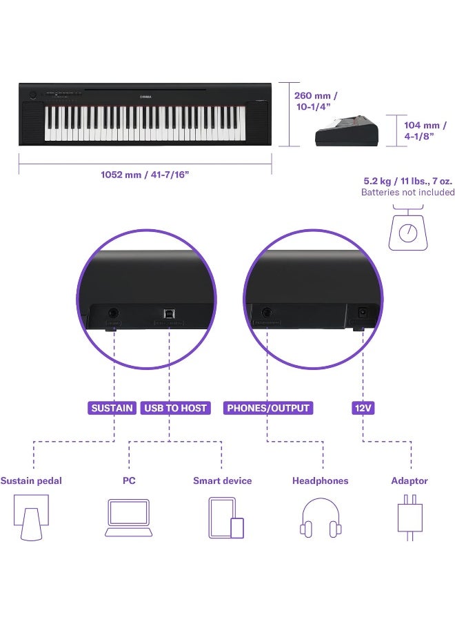 Yamaha NP-15 Piaggero - Lightweight and portable digital keyboard with 61 keystroke sensitive keys and 15 instrument voices