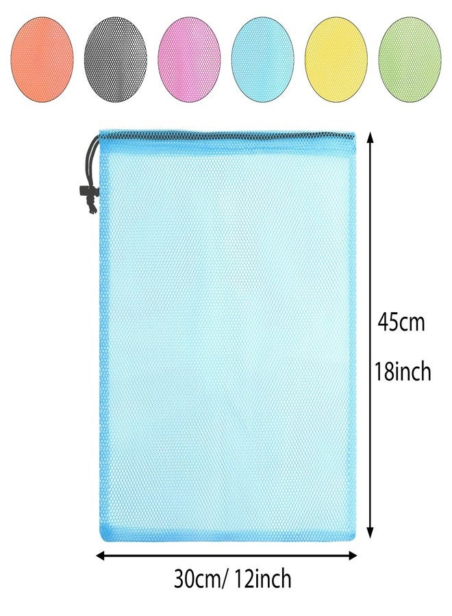 PLULON 6 Pcs Mesh Bag Drawstring Mesh Laundry Bags, 18 x 12 Inch Nylon Drawstring Bag for Pool Beach Ball Toys Storage Bag for Collecting Travel Sports Gym (Multicolor) - Image 2