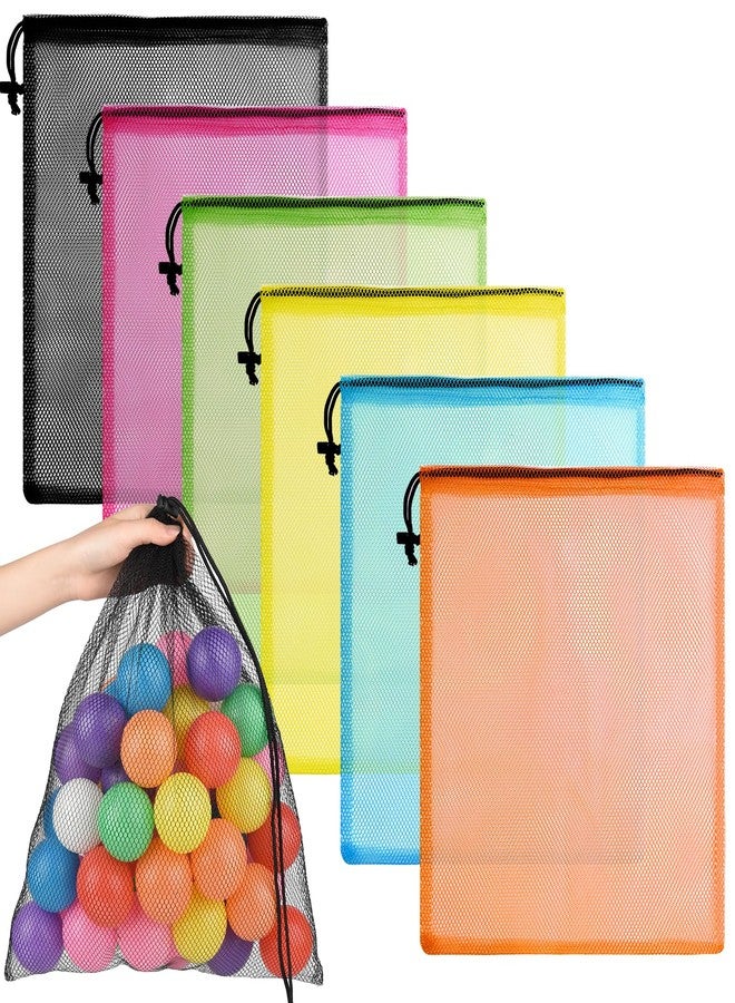 PLULON 6 Pcs Mesh Bag Drawstring Mesh Laundry Bags, 18 x 12 Inch Nylon Drawstring Bag for Pool Beach Ball Toys Storage Bag for Collecting Travel Sports Gym (Multicolor) - Image 1