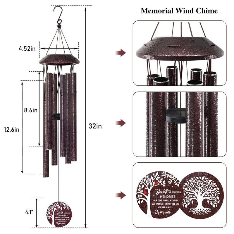 Howarmer Memorial Gifts for Loss of Mom/Dad - 32" Cardinal Sympathy Wind Chimes with Tree of Life - Bereavement Remembrance Condolence Gifts for Loss of Loved One -Memorial Chimes for Outside Garden - Image 2