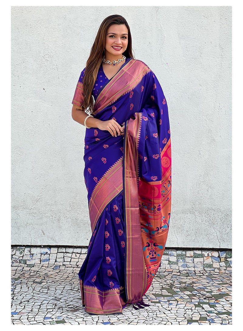 TRENDING Soft Silk Violent sarees with Meenakari weaves  - Image 1
