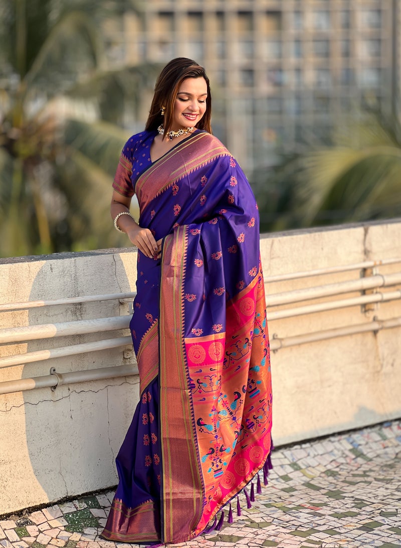 TRENDING Soft Silk Violent sarees with Meenakari weaves  - Image 2