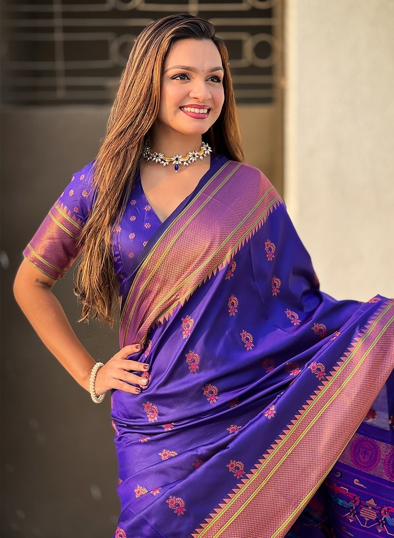 TRENDING Soft Silk Violent sarees with Meenakari weaves  - Image 4