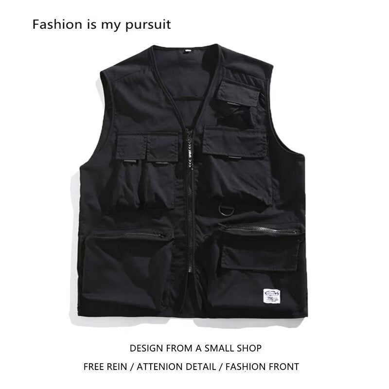 Summer Thin Japanese Multi-Pocket Functional Tactical Vest Dark High Street Trendy Vest Loose Waistcoat Fashionable Top - Image 1