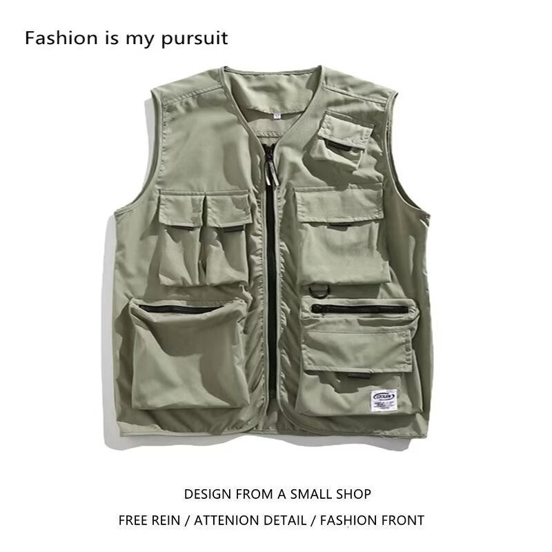 Summer Thin Japanese Multi-Pocket Functional Tactical Vest Dark High Street Trendy Vest Loose Waistcoat Fashionable Top - Image 4