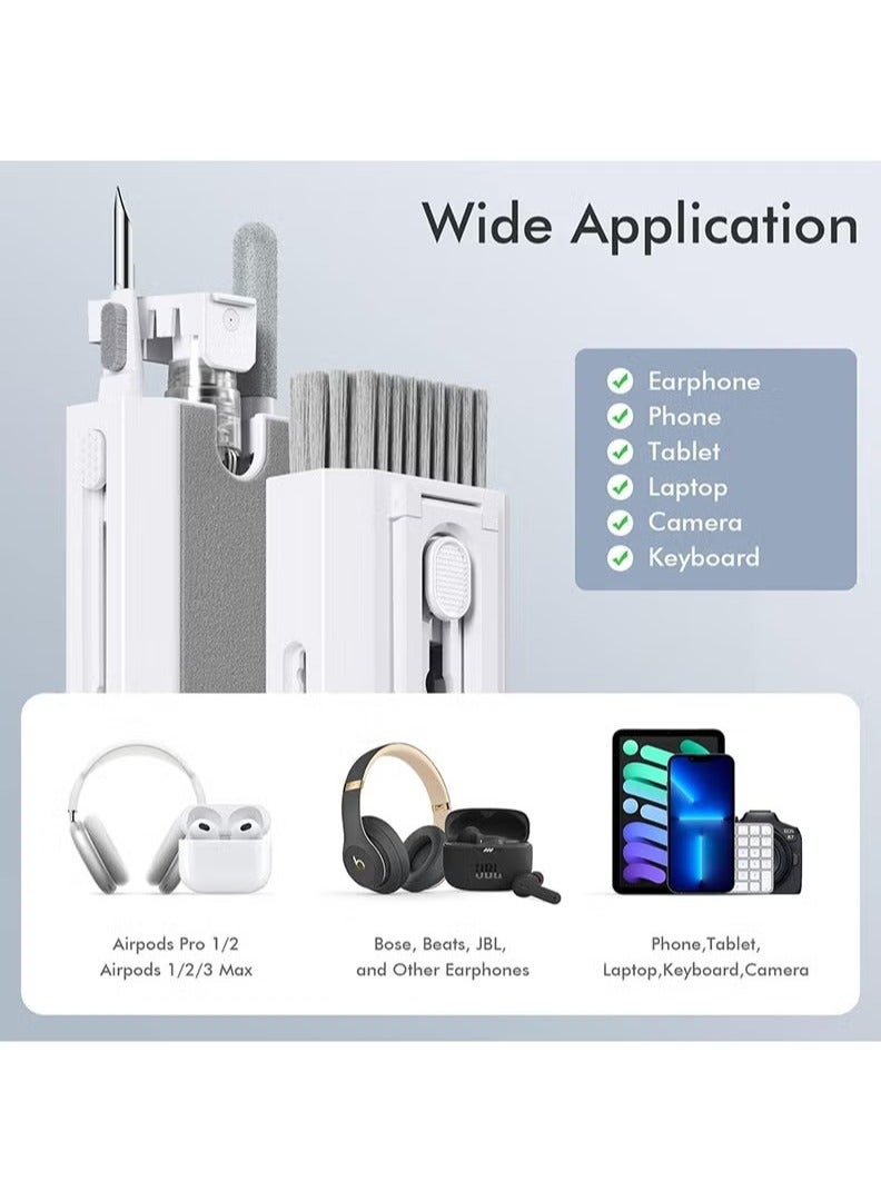 مجموعة تنظيف لوحة المفاتيح 8 في 1، منظف شاشة الكمبيوتر المحمول، أدوات تنظيف متعددة الوظائف مع فرشاة لوحة مفاتيح ناعمة وغطاء مفاتيح لأجهزة Airpods Pro Earbuds PC والكمبيوتر المحمول وسماعات الرأس والكمبيوتر (أبيض) - Image 2