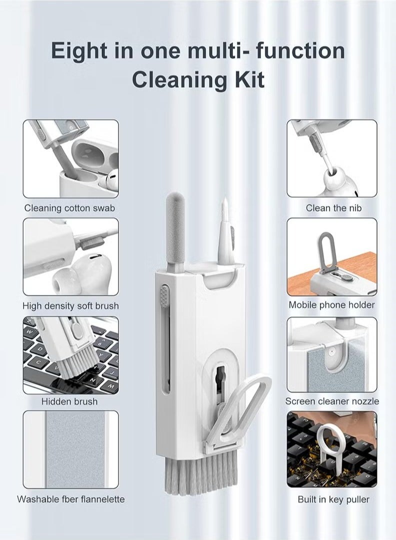 مجموعة تنظيف لوحة المفاتيح 8 في 1، منظف شاشة الكمبيوتر المحمول، أدوات تنظيف متعددة الوظائف مع فرشاة لوحة مفاتيح ناعمة وغطاء مفاتيح لأجهزة Airpods Pro Earbuds PC والكمبيوتر المحمول وسماعات الرأس والكمبيوتر (أبيض) - Image 4