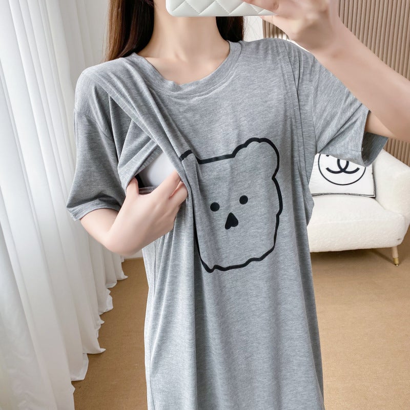 Summer Pregnant Women'S Bilateral Breastfeeding Clothes Mom'S Breastfeeding Top Clothes Wearing Short-Sleeved T-Shirt Period Women'S Side Opening Can Feed - Image 1