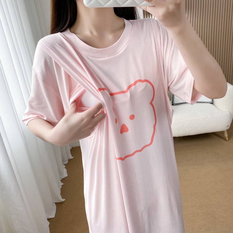 Summer Pregnant Women'S Bilateral Breastfeeding Clothes Mom'S Breastfeeding Top Clothes Wearing Short-Sleeved T-Shirt Period Women'S Side Opening Can Feed - Image 3