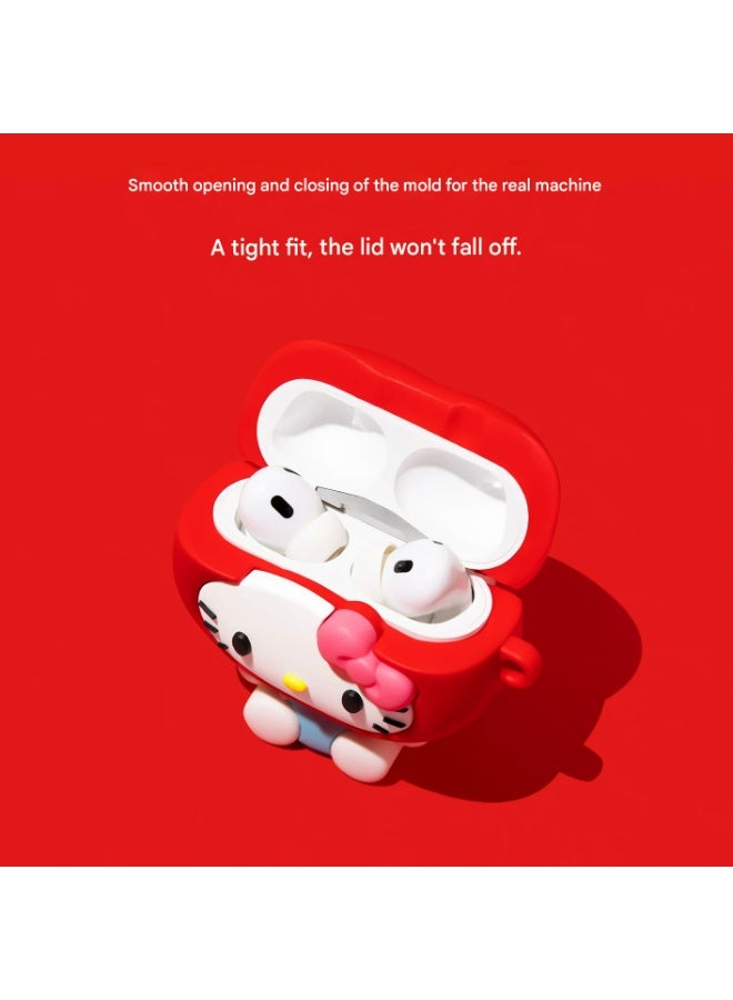 HaDoii Red Apple Cat Earphone Case for AirPods Pro 3, Soft Silicone Protective Cover , with Bitten Apple Charm and Red Lanyard, Women Girls - Image 1
