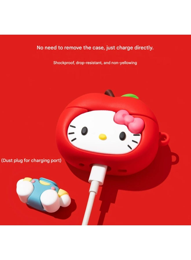 HaDoii Red Apple Cat Earphone Case for AirPods Pro 3, Soft Silicone Protective Cover , with Bitten Apple Charm and Red Lanyard, Women Girls - Image 2