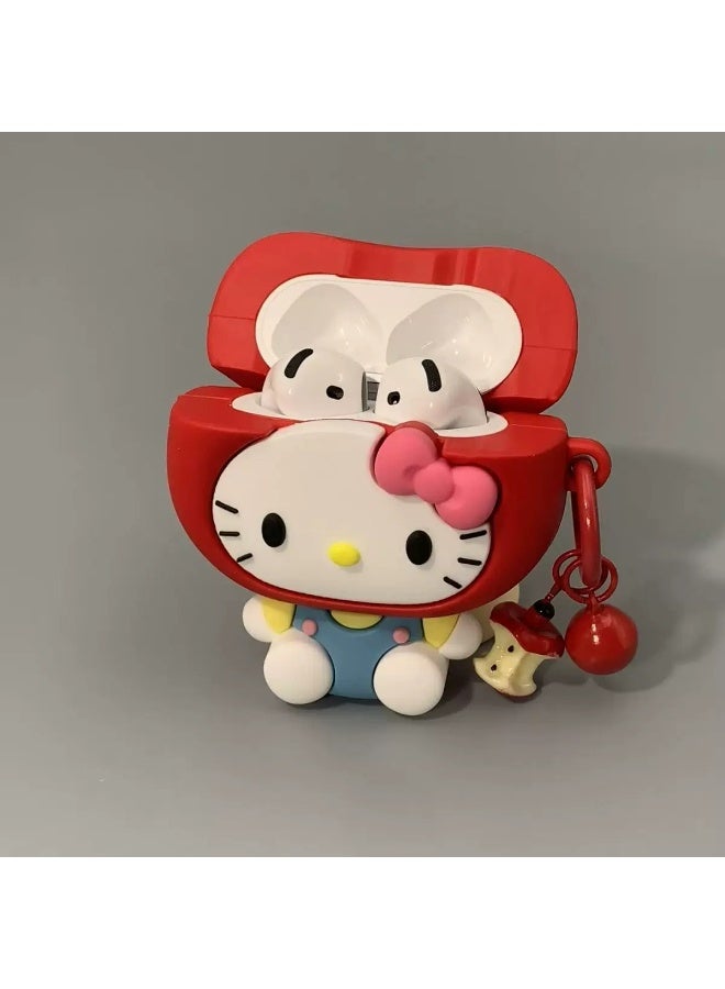 HaDoii Red Apple Cat Earphone Case for AirPods Pro 3, Soft Silicone Protective Cover , with Bitten Apple Charm and Red Lanyard, Women Girls - Image 4