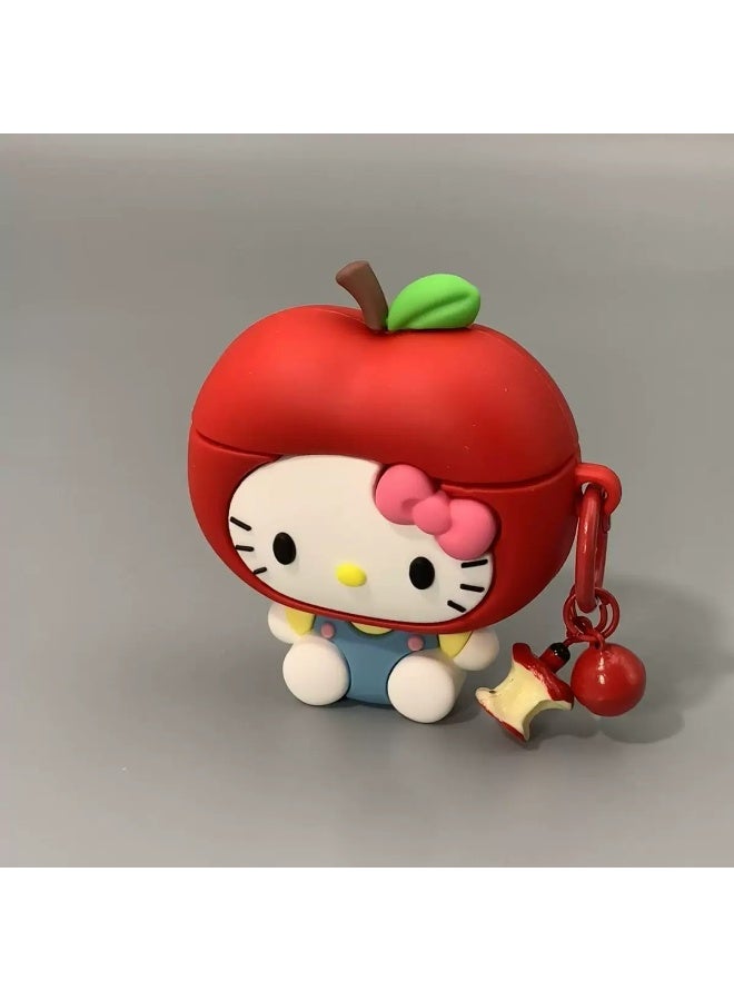 HaDoii Red Apple Cat Earphone Case for AirPods Pro 3, Soft Silicone Protective Cover , with Bitten Apple Charm and Red Lanyard, Women Girls - Image 5