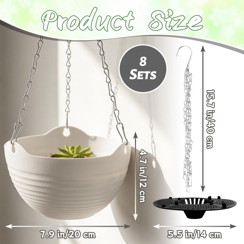 Bvrbaory 8 Pack Hanging Planter Pots,Self-Watering Flower Pot with Water Tray & Metal Chain,White Plastic Hanging Plant Pots for Indoor Outdoor Garden Decor,8 Inch - Image 2