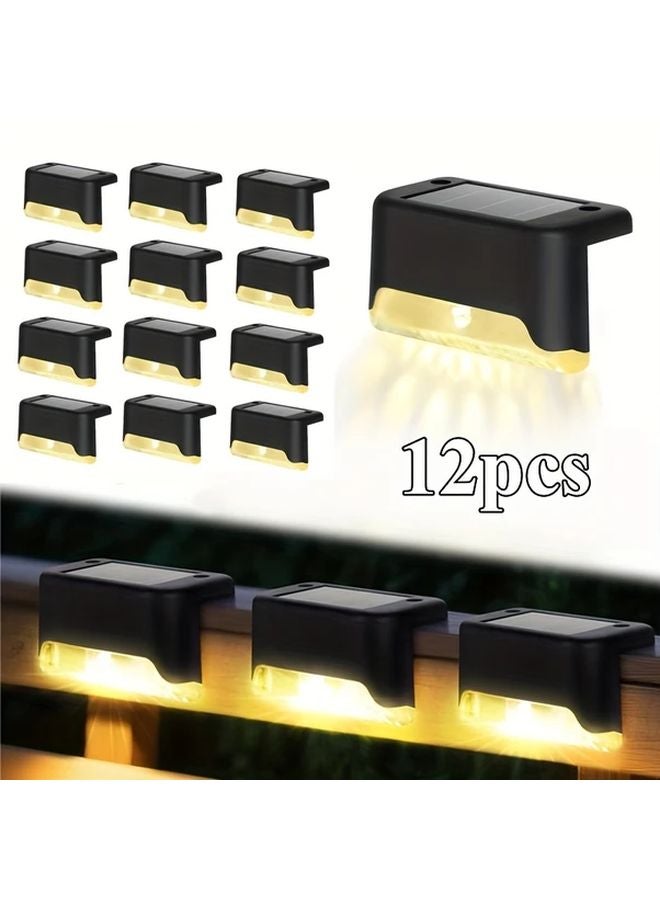 12Pcs Black Solar Outdoor Fence Lights Warm LED Wall Mounted Garden Decoration - Image 2