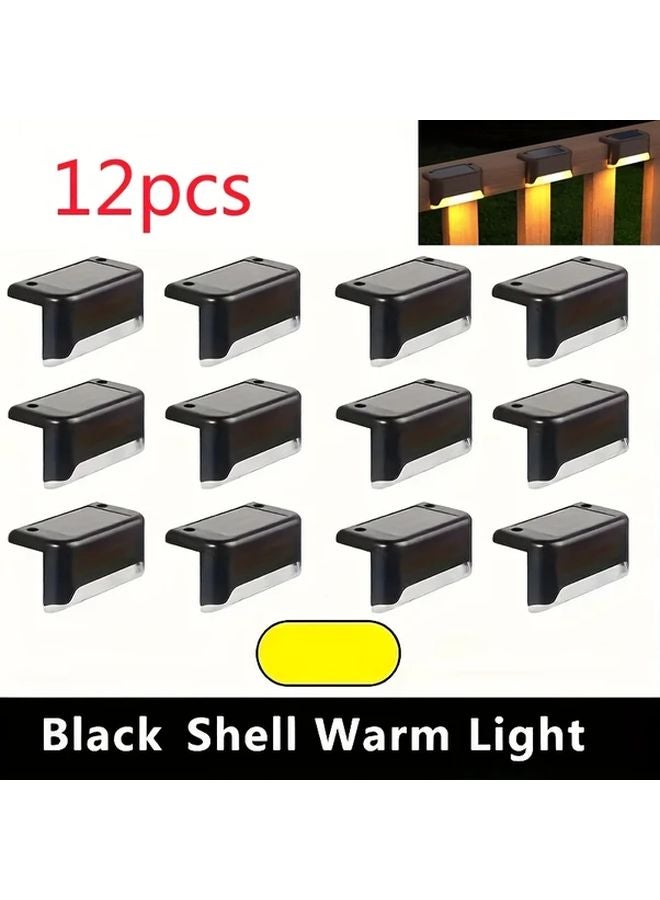 12Pcs Black Solar Outdoor Fence Lights Warm LED Wall Mounted Garden Decoration - Image 1