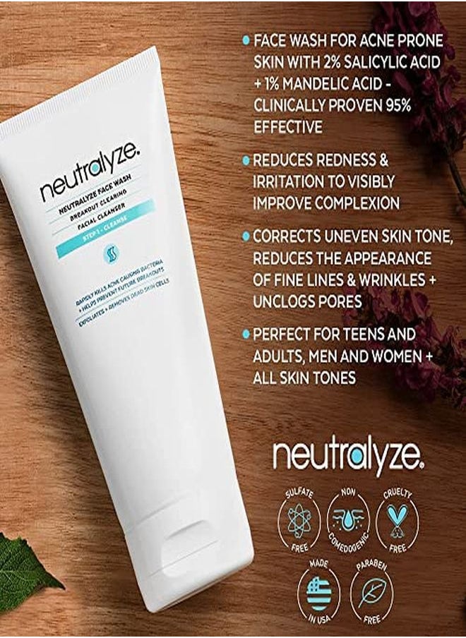 Neutralyze - Acne Face Wash - Maximum Strength Face Wash For Acne Prone Skin With 2% Salicylic Acid + 1% Mandelic Acid + Nitrogen Boost Skincare Technology (5.0 Oz) - Image 1