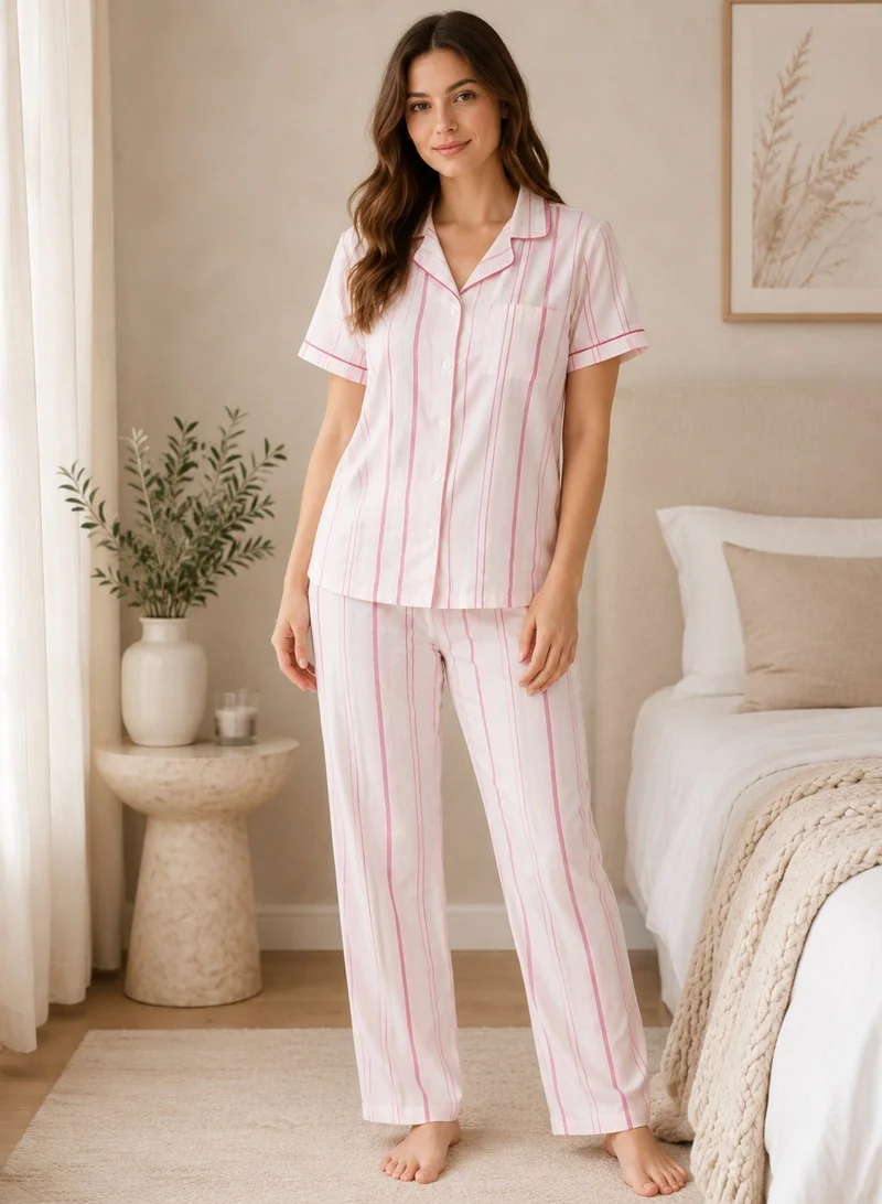 فكتور اند جين Women's Striped Pyjama Set with Contrast Piping