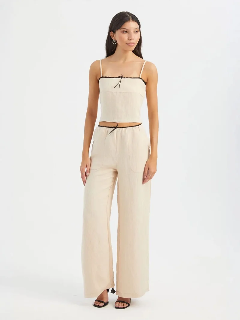 HICCUP Striped Square Neck Strappy Cropped Top