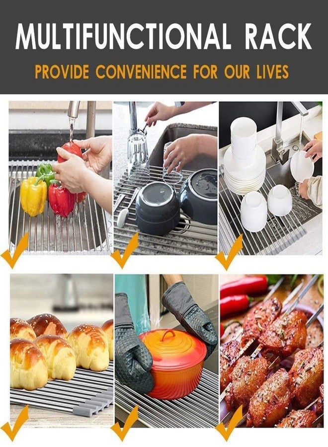RENARSH Stainless Steel Foldable Roll-Up Over Sink Fruit Vegetable Utensils Drying Rack Dish Drainer Mat for Kitchen - Image 4