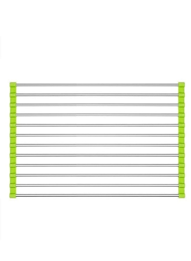 RENARSH Stainless Steel Foldable Roll-Up Over Sink Fruit Vegetable Utensils Drying Rack Dish Drainer Mat for Kitchen - Image 1