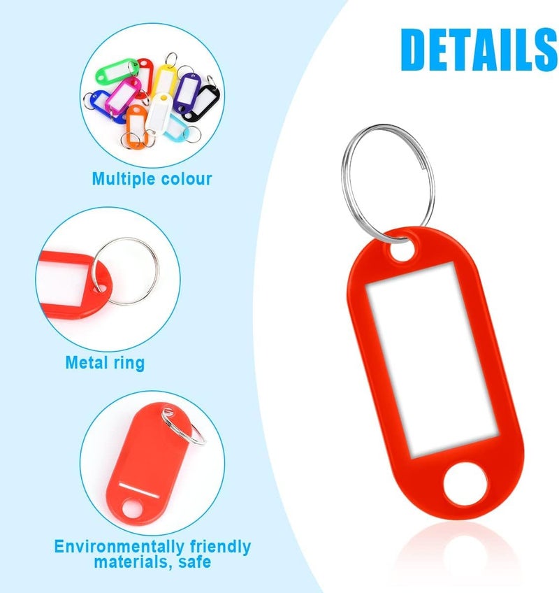 AKASENKO 100 Pieces Plastic Keyrings with Tags, 10 Colours Keys, Keyrings Tags Customised, for Marking Various Objects such as Keys, Suitcases, Pets (100 Pieces-10 Colours) - Image 3