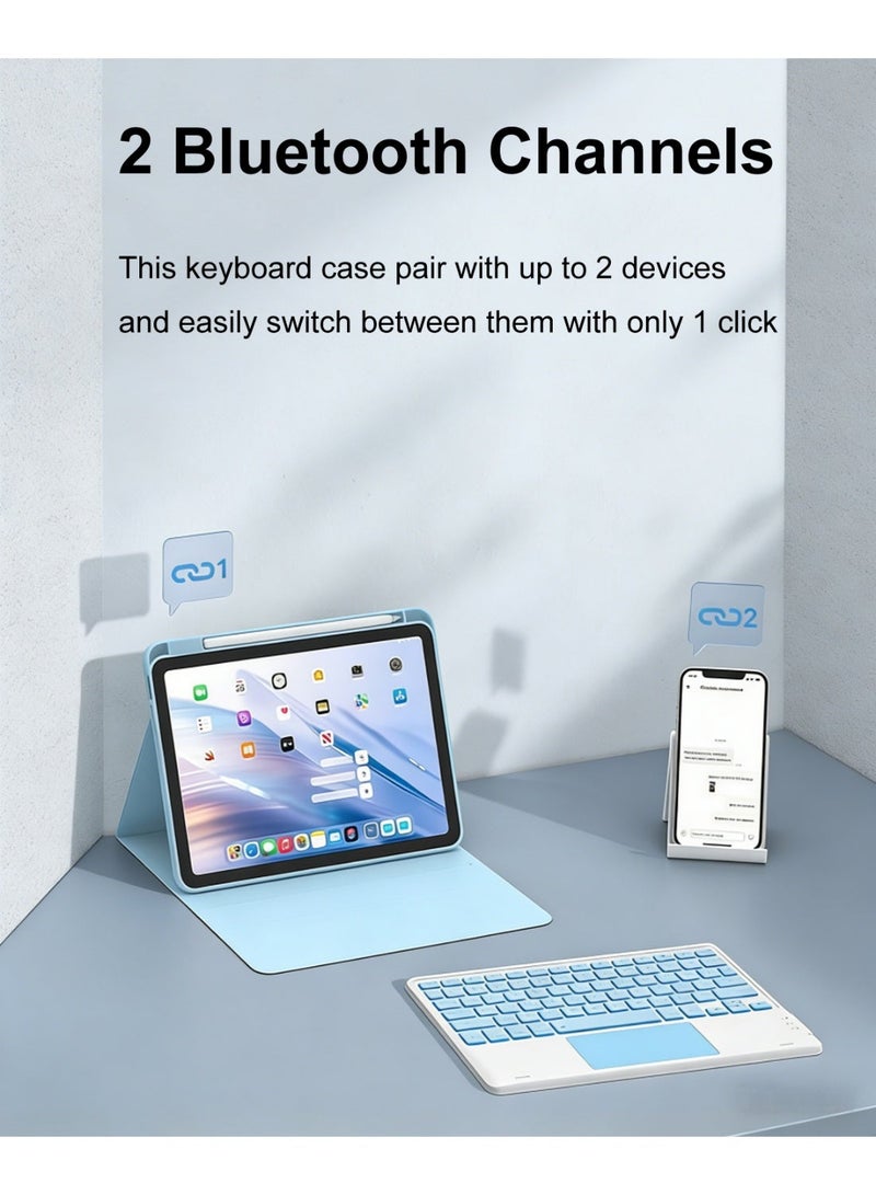 حافظة لوحة مفاتيح مغناطيسية باللغتين العربية والإنجليزية لأجهزة iPad (A16) من الجيل الحادي عشر/العاشر (2025/2022) – لوحة مفاتيح قابلة للفصل مزودة بإضاءة خلفية وتعمل بالبلوتوث مع لوحة تتبع متعددة اللمس وحامل قلم مدمج وغطاء حماية رفيع وأنيق (أزرق سماوي) - Image 3