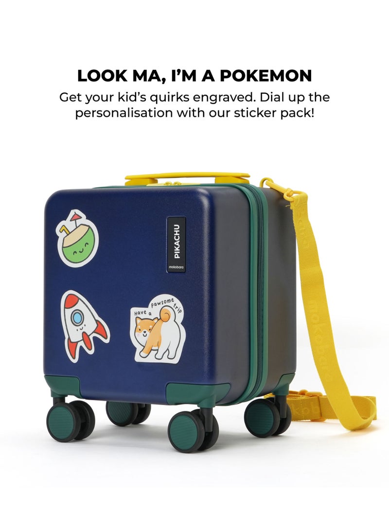 Mokobara Moko Blocks Kids Luggage (19 L)| Cabin 38cm (For 3-8 Yrs) | Polycarbonate Hardshell | 360° Spinner Wheels & Premium Zippers | Sling Belt & Sticker Pack Included|Blue(Pool Party) - Image 5