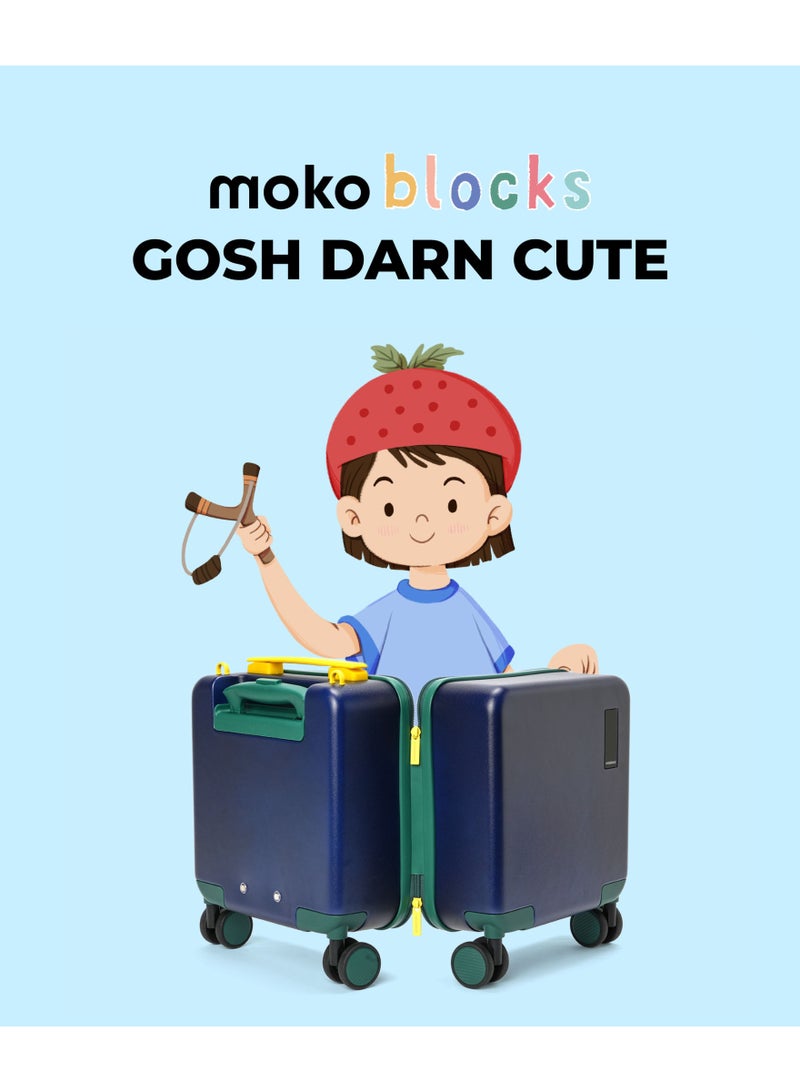 Mokobara Moko Blocks Kids Luggage (19 L)| Cabin 38cm (For 3-8 Yrs) | Polycarbonate Hardshell | 360° Spinner Wheels & Premium Zippers | Sling Belt & Sticker Pack Included|Blue(Pool Party) - Image 2