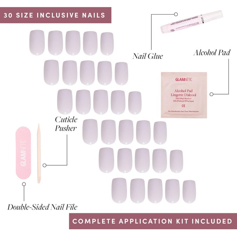Glamnetic Press On Nails - Lilac Gray | Opaque Pale Light Lilac Gray Short Squoval Fake Nails, Salon Quality | 15 Sizes - 30 Nail Kit with Glue - Image 4