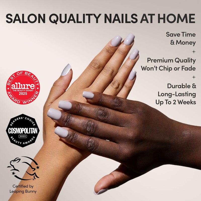 Glamnetic Press On Nails - Lilac Gray | Opaque Pale Light Lilac Gray Short Squoval Fake Nails, Salon Quality | 15 Sizes - 30 Nail Kit with Glue - Image 2
