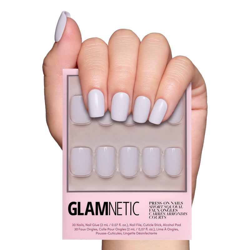 Glamnetic Press On Nails - Lilac Gray | Opaque Pale Light Lilac Gray Short Squoval Fake Nails, Salon Quality | 15 Sizes - 30 Nail Kit with Glue - Image 1