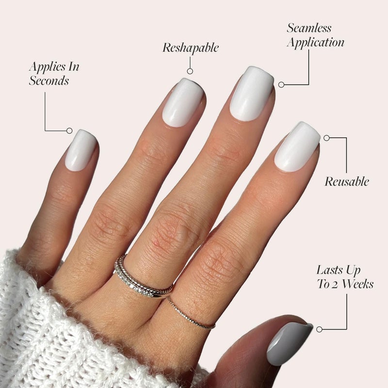 Glamnetic Press On Nails - Lilac Gray | Opaque Pale Light Lilac Gray Short Squoval Fake Nails, Salon Quality | 15 Sizes - 30 Nail Kit with Glue - Image 3