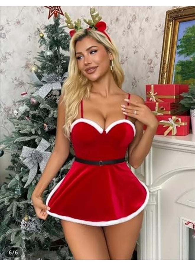 هنادى قميص تنكري تنكري للكريسماس احمر فاخر بخامة قطيفة – وان سايز حتى 80 كيلو – HN 9014 - Image 4