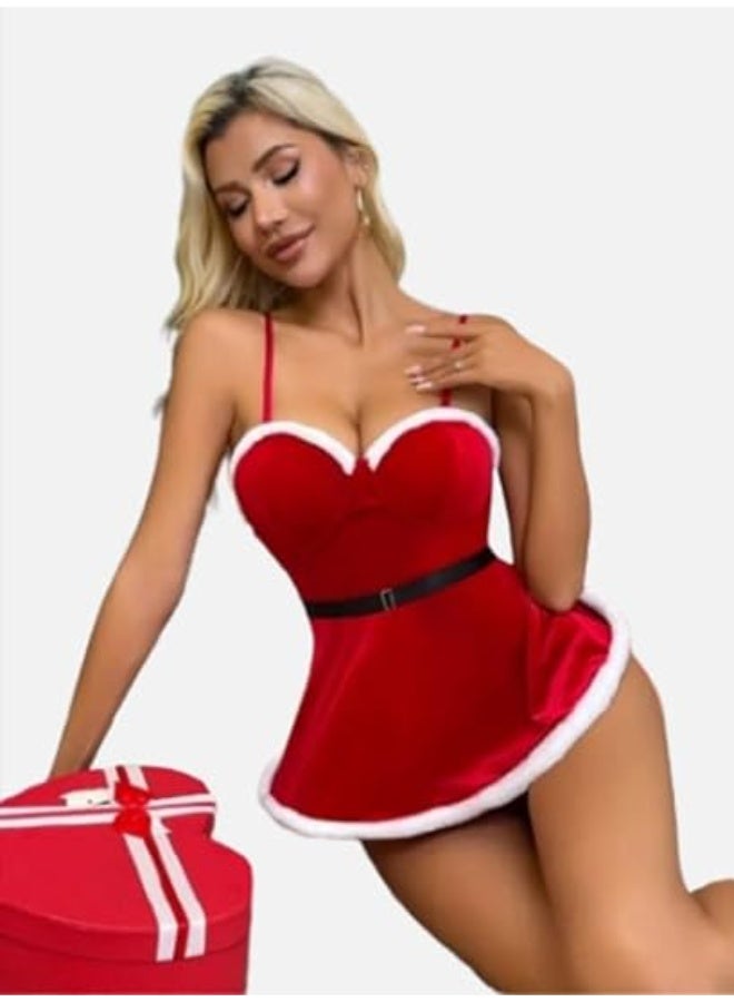 هنادى قميص تنكري تنكري للكريسماس احمر فاخر بخامة قطيفة – وان سايز حتى 80 كيلو – HN 9014 - Image 1