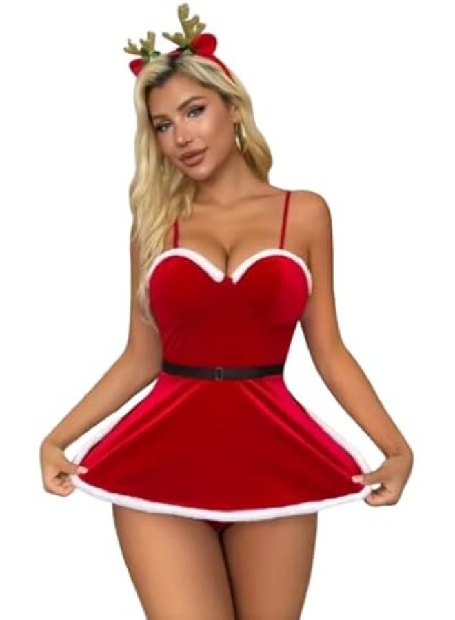 هنادى قميص تنكري تنكري للكريسماس احمر فاخر بخامة قطيفة – وان سايز حتى 80 كيلو – HN 9014 - Image 5