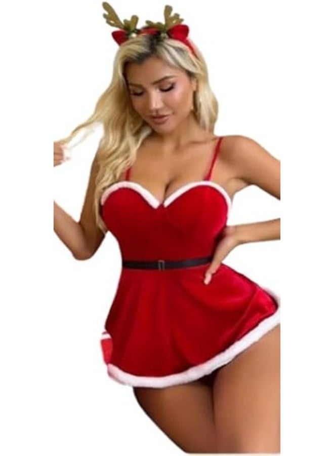 هنادى قميص تنكري تنكري للكريسماس احمر فاخر بخامة قطيفة – وان سايز حتى 80 كيلو – HN 9014 - Image 2