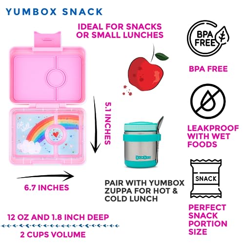 Yumbox Snack Box - 3 Compartment - Leakproof Bento Lunch Box for Kids (Fifi Pink with Rainbow Tray) - Image 2